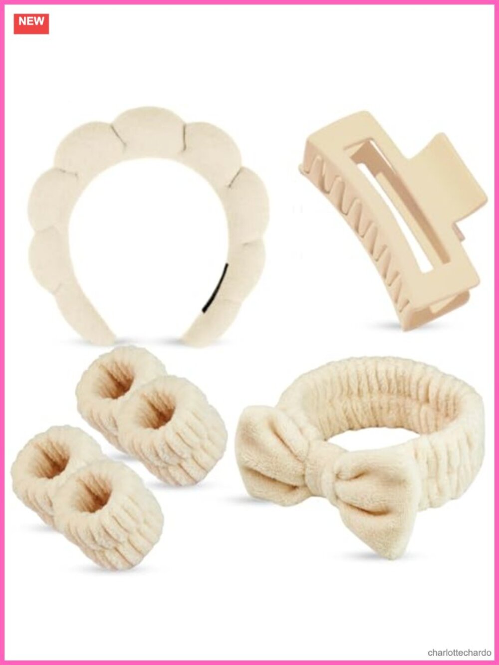 7 Pc Spa Set Terry Cloth Towel Headband Wristbands Hair Clip Skincare Gift